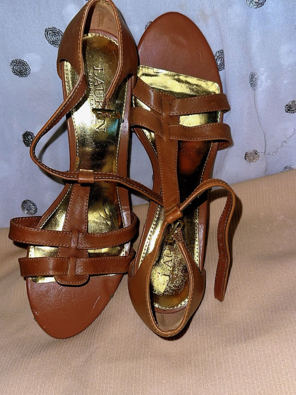 LAUREN RALPH LAUREN shoes for women sz 7.5B Women's Brown Strappy Ankle-Wrap